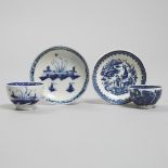 Two Caughley Blue and White 'Island' or 'Fisherman' Pattern Toy Tea Bowls and Saucers, c.1780-90, sa