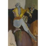 Itzchak Tarkay (1935-2012), SEATED WOMAN, Acrylic on prepared Dalerboard; signed "Tarkay" lower left