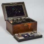 Victorian Burl Walnut Travelling Dressing Case, c.1870, 7 x 12.25 x 9 in — 17.8 x 31.1 x 22.9 cm