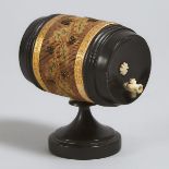 Sewing/Needlework Notions: Victorian Ebonized Keg Form Yarn Dispenser, late 19th century
