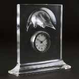 Lalique Moulded and Partly Frosted Glass Table Clock, post-1944, height 7.6 in — 19.2 cm