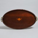 English Inlaid Mahogany Oval Tea Tray, early-mid 20th century, length 26 in — 66 cm