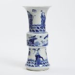 A Blue and White 'Eight Immortals' Gu Vase, Late 19th/Early 20th Century, 晚清/民国时期 青花八仙纹觚式瓶, height 1