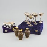 A Group of Three Miniature Cloisonné Vases, Together With Two Sets of Six Chinese Silver-Plated Stem