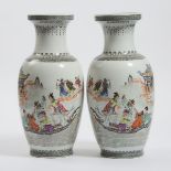 A Pair of Grisaille and Enamel Porcelain Vases, Mid 20th Century, 建国初期 粉彩'祥光瑞气'诗文八仙人物瓶一对, height 18.