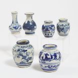 A Group of Six Ming-Style Blue and White Jarlets and Vases, 明式 青花小瓶罐一组六件, tallest height 3.3 in — 8.