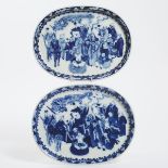 A Pair of Blue and White 'Eighteen Luohan' Dishes, Late Qing/Republican Period, 晚清/民国时期 青花十八罗汉图盘一对,