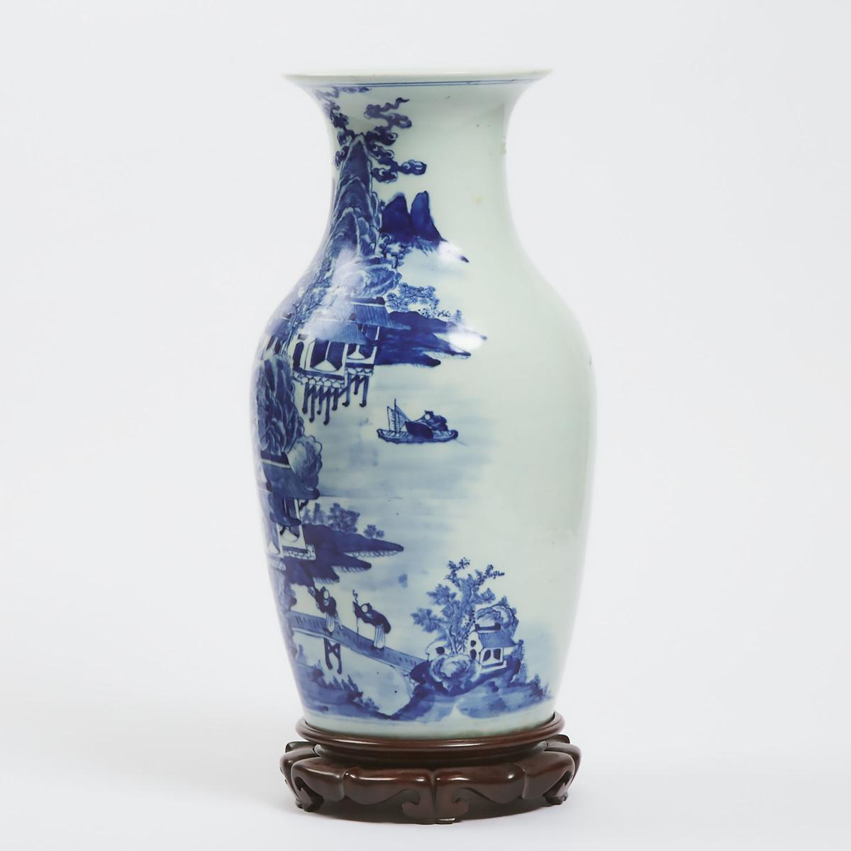 A Blue and White 'Landscape' Vase, Early 20th Century, 民国时期 青花山水人物图瓶, height 16.9 in — 43 cm - Image 3 of 4