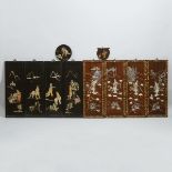 Two Sets of Four Chinese Mother-of-Pearl and Soapstone Inlaid Hanging Panels, Together With Two Plaq