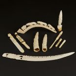 A Group of Ten Ivory and Bone Needle Cases, Letter Openers, and Tusk Carvings, Mid 20th Century, 二十世