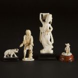 A Japanese Ivory Okimono of a Farmer, Together With Three Southeast Asian Ivory Carvings, Late 19th/