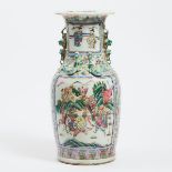 A Canton Famille Rose Vase, Late 19th/Early 20th Century, 晚清/民国时期 广彩人物故事纹双兽耳瓶, height 18 in — 45.6 c