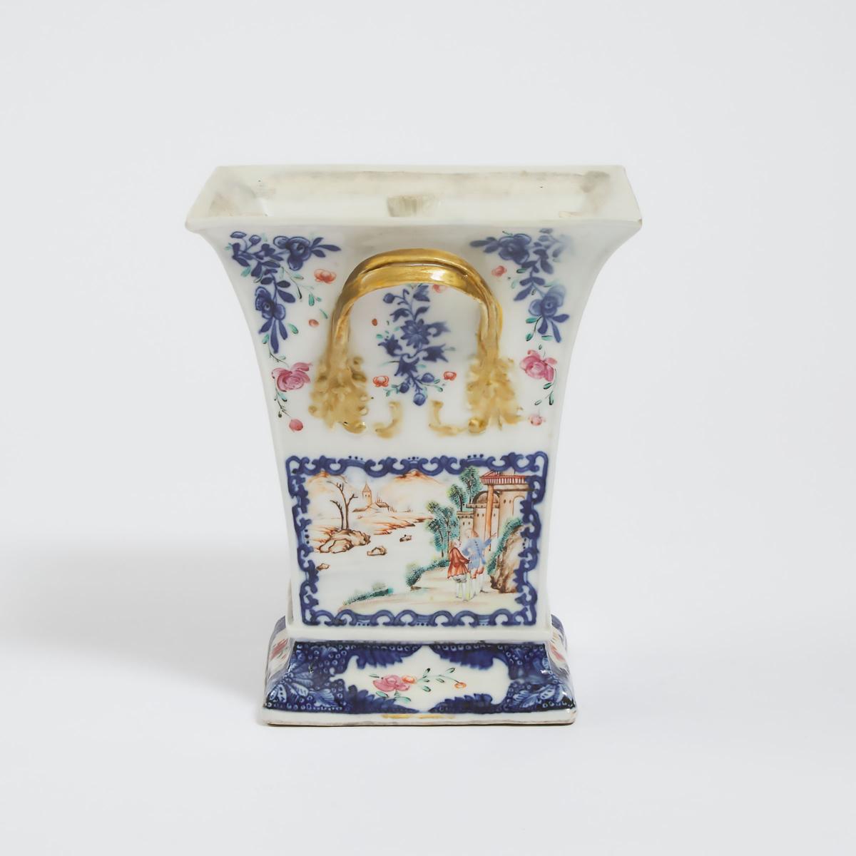 A Chinese Export Blue and White Famille Rose Bough Pot, Late 18th Century, 十八世纪 乾隆外销粉彩人物纹花插, height - Image 4 of 4