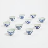 A Group of Ten Blue and White 'Fu Lu Shou' Cups, 19th Century, 十九世纪 青花'福禄寿'三星纹杯一组十只, largest diamete