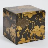 A Japanese Black Lacquer Three-Tier Jubako, Meiji Period, 8.7 x 8.5 x 9.1 in — 22 x 21.5 x 23.2 cm