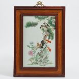 A Famille Rose Porcelain Plaque of a Rooster and a Hawk, Early to Mid 20th Century, 民国晚期 粉彩松鹰雄鸡图瓷板,