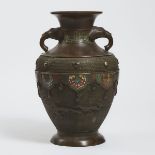 A Bronze Elephant-Handled Vase, 铜仿古象耳瓶, height 17.7 in — 45 cm