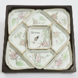 A Set of Nine Famille Rose 'Floral' Sweetmeat Dishes, Together With a Box and Glass Cover, Republica