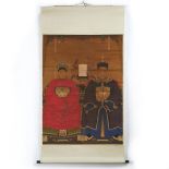 A Chinese Ancestor Painting of a Couple, Late Qing Dynasty, 晚清 祖先像 设色纸本 立轴, image 50 x 36.2 in — 127