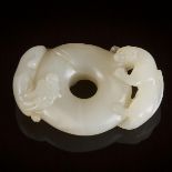 A White Jade 'Chi-Dragon' Circular Pendant, Late Qing Dynasty, 19th/20th Century, 晚清 白玉雕双螭佩, length