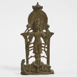 An Indian Bronze Figure of Surya, Pala Style, Possibly 9th Century, 九世纪或更晚 帕拉风格 印度太阳神铜像, height 7.4