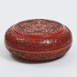 A Chinese Carved Lacquer Box, Mid-20th Century, 建国初期 剔红圆盖盒, diameter 10 in — 25.3 cm