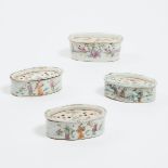 A Group of Four Famille Rose Lidded Boxes, Late Qing/Republican Period, 晚清/民国时期 粉彩人物纹盖盒一组四件, longest