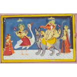 An Indian Miniature Painting of Sarasvati and Ganesh, 18th Century, 十八世纪 印度 辩才天女象神细密画, 8.1 x 10.6 in