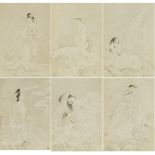 Zhu Shihua (Qing Dynasty), A Group of Six Paintings of Chinese Daoist Immortals, 朱世华(清) 白描八仙人物图 水墨纸本