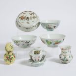 A Group of Seven Chinese Enameled Porcelain Wares, 19th Century and Later, 十九世纪及更晚 粉彩器一组七件, largest