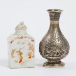 An Iron Red and Gilt Decorated Tea Caddy, Together With a Chinese Silver Vase, 18th Century and Late