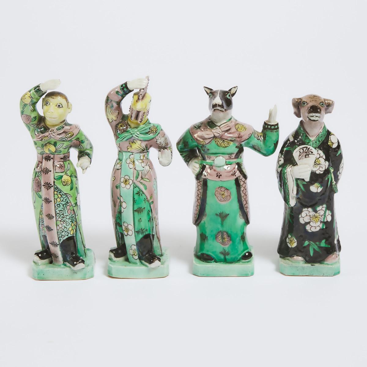 A Complete Set of Twelve Famille Verte Porcelain 'Zodiac' Figures, Late Qing Dynasty, 晚清 素三彩十二生肖一套, - Image 8 of 11