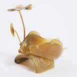 A Horn Carving of Two Fish, Mid 20th Century, 建国初期 角雕'连年有余'摆件, 4.3 x 3.7 in — 11 x 9.5 cm