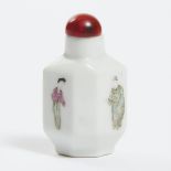 A Small Famille Rose 'Figural' Snuff Bottle, Qianlong Mark, Qing Dynasty, 清 乾隆款 粉彩玛瑙帽人物小烟壶, height 2