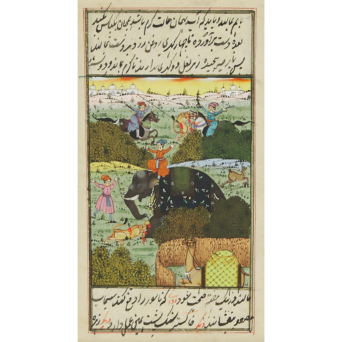 Two Indian Miniature Paintings of Hunting Scenes, 20th Century, largest frame 12.6 x 9.9 in — 31.9 x - Image 2 of 5