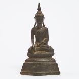 A Shan (Tai Yai) Bronze Figure of Seated Buddha, Burma, 19th Century, 十九世纪 缅甸掸邦铜佛, height 7.2 in — 1