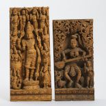 Two Indian Carved Wood Reliefs, 20th Century, 二十世纪 印度木雕建筑构件一组两件, largest 20.7 x 8.9 x 2.6 in — 52.5
