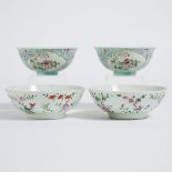 Two Pairs of Famille Rose Bowls, 19th Century and Later, 十九世纪及更晚 粉彩花鸟纹碗两对, largest diameter 6.4 in —