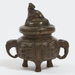 A Japanese Miniature Bronze Incense Burner, Koro, Meiji Period, height 2.6 in — 6.7 cm