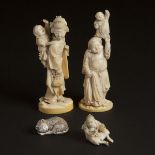 A Group of Four Japanese Ivory Carvings, Meiji Period, tallest height 6 in — 15.2 cm (4 Pieces)