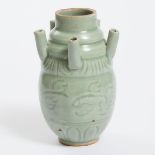 A Longquan-Style Vase With Five Spouts, 青釉五孔花插, height 6.8 in — 17.3 cm