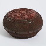 A Carved Cinnabar Lacquer Circular Box and Cover, Late Qing Dynasty, 19th Century, 晚清 剔红松下高仕图圆盖盒, di