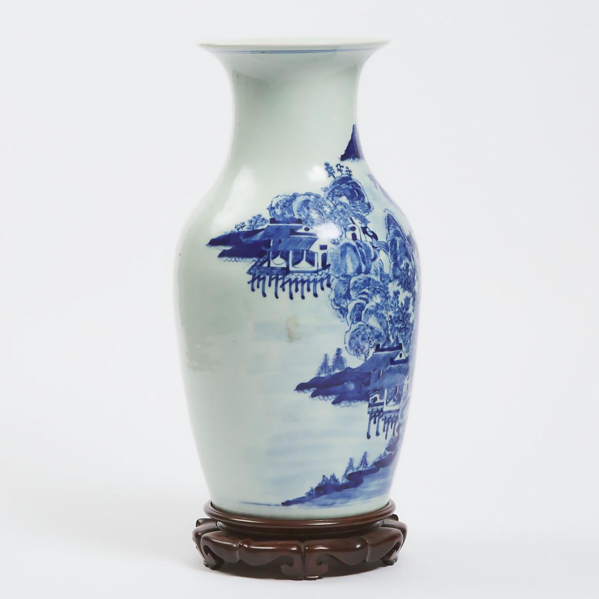 A Blue and White 'Landscape' Vase, Early 20th Century, 民国时期 青花山水人物图瓶, height 16.9 in — 43 cm - Image 2 of 4