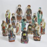 A Group of Fourteen 'Fu Lu Shou' Porcelain Figures, Republican Period and Later, 民国时期及建国后 彩瓷''福禄寿'一组