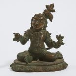 A Bronze Figure of Krishna, South India, 17th/18th Century, 十七/十八世纪 南印度 铜黑天坐像, height 4.4 in — 11.1