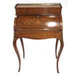 Louis XV Style Marquetry Inlaid and Ormolu Mounted Rosewood Fall Front Desk, c.1900, 41 x 27 x 18 in