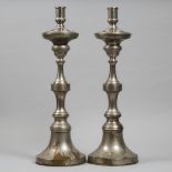 Massive Pair of Nickeled Brass Prickett Form Candlesticks, early 20th century, height 31 in — 78.7 c