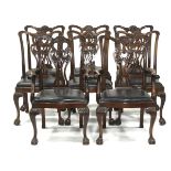 Set of Eight Georgian Style Carved Mahogany Dining Chairs, early 20th century, 40.5 x 22 x 19 in — 1
