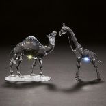 Swarovski Crystal Camel and Giraffe, 2004/2005, height 5.3 in — 13.5 cm (2 Pieces)