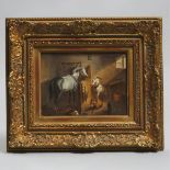 Berlin Rectangular Plaque, 'Stable Interior with Horse and Goats', late 19th century, sight 6.8 x 9.